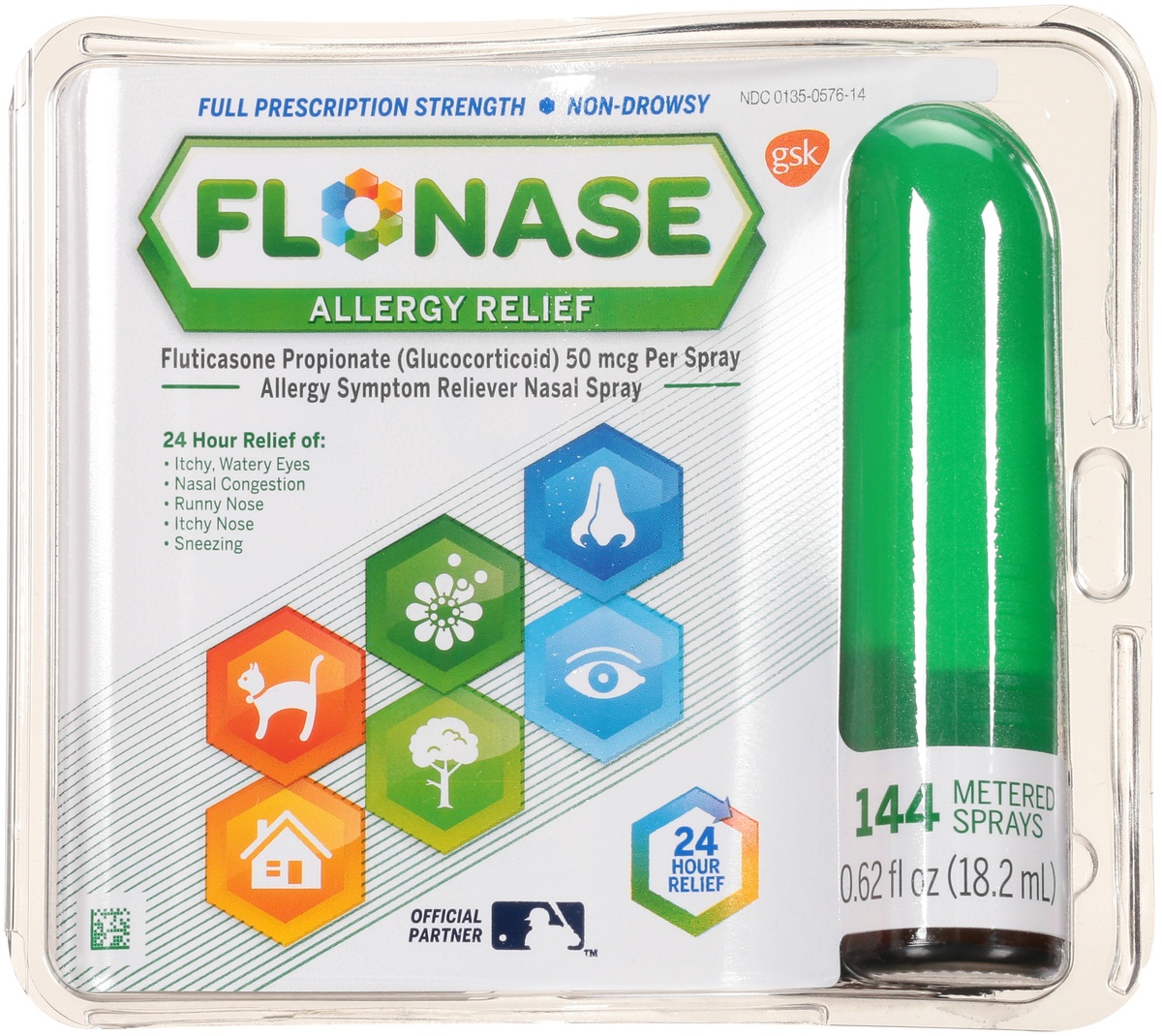 slide 8 of 10, Flonase Full Prescription Strength Non-Drowsy Allergy Reliefoz, 144 ct; 0.62 oz