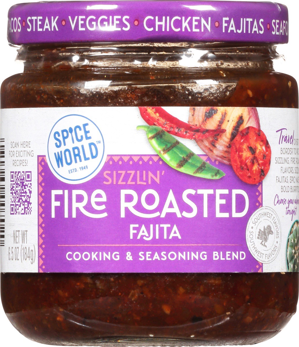 slide 6 of 9, Spice World Sizzlin' Fire Roasted Fajita Cooking & Seasoning Blend 6.5 oz, 6.5 oz