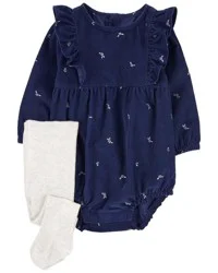 Carter's Baby 2-Piece Corduroy Bubble & Tights Set Navy/White 18M