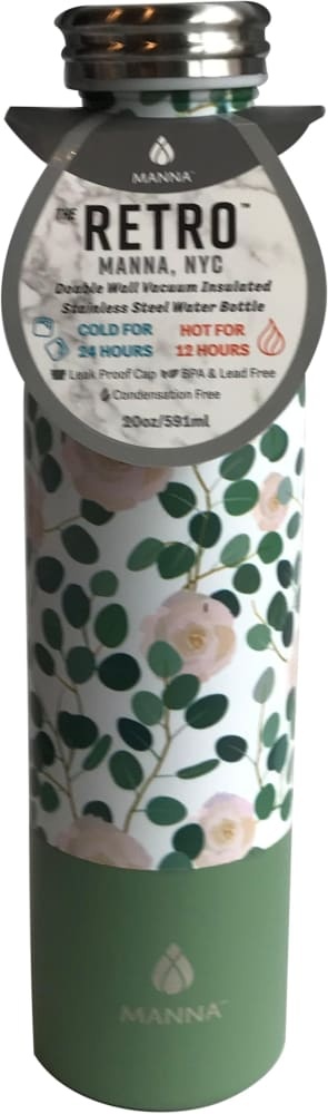 slide 1 of 1, Manna Organics Retro Water Bottle - Green Flowers, 20 oz