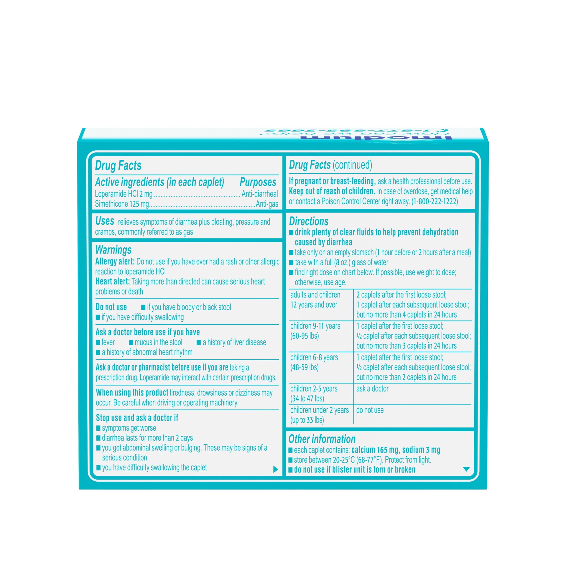 slide 2 of 9, Imodium Multi-Symptom Relief Caplets with Loperamide Hydrochloride and Simethicone, Anti-Diarrheal Medicine for Treatment of Diarrhea, Gas, Bloating, Cramps & Pressure, 12 ct., 12 ct