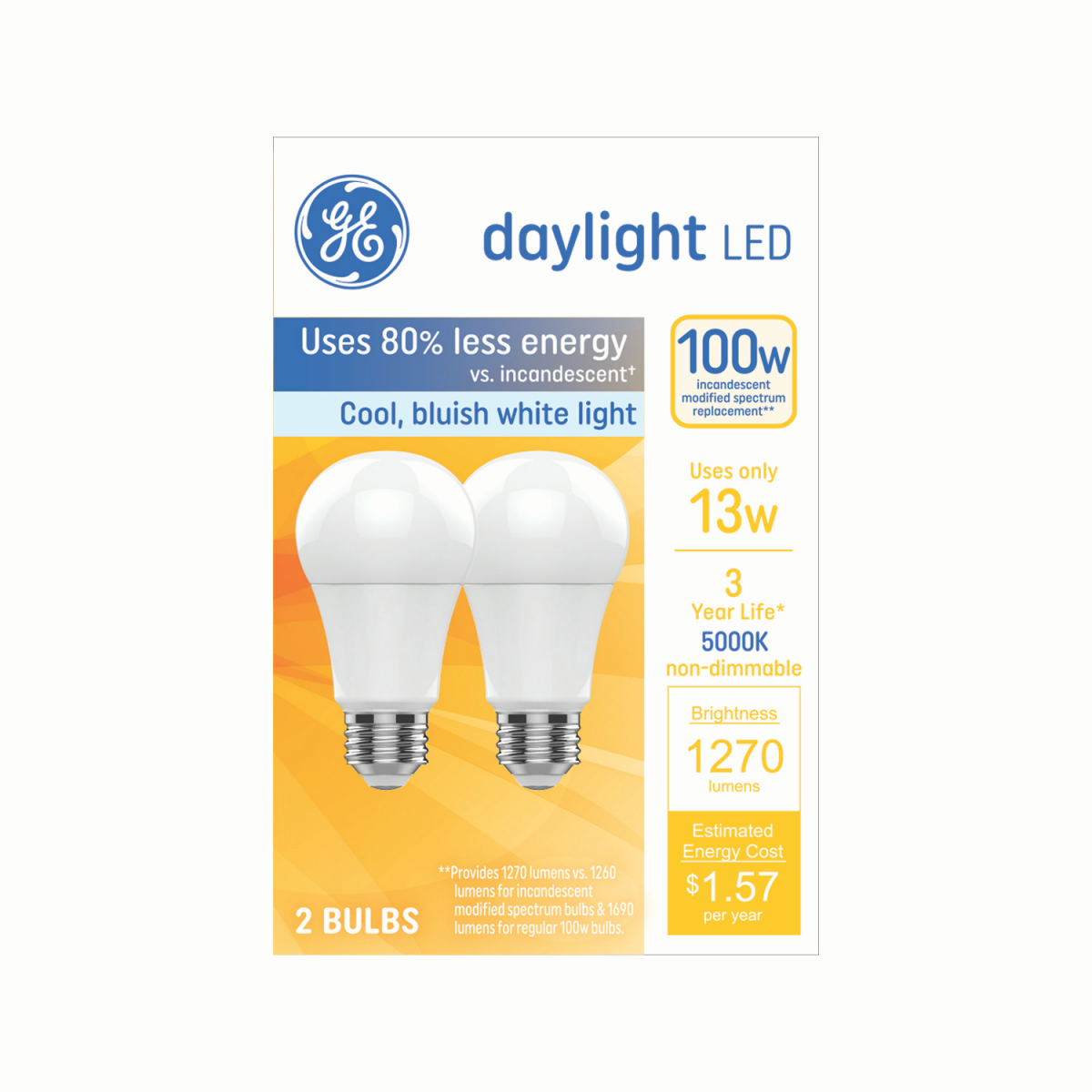slide 1 of 1, GE LED 13 Watts Daylight Bulbs 2 Each, 2 ct