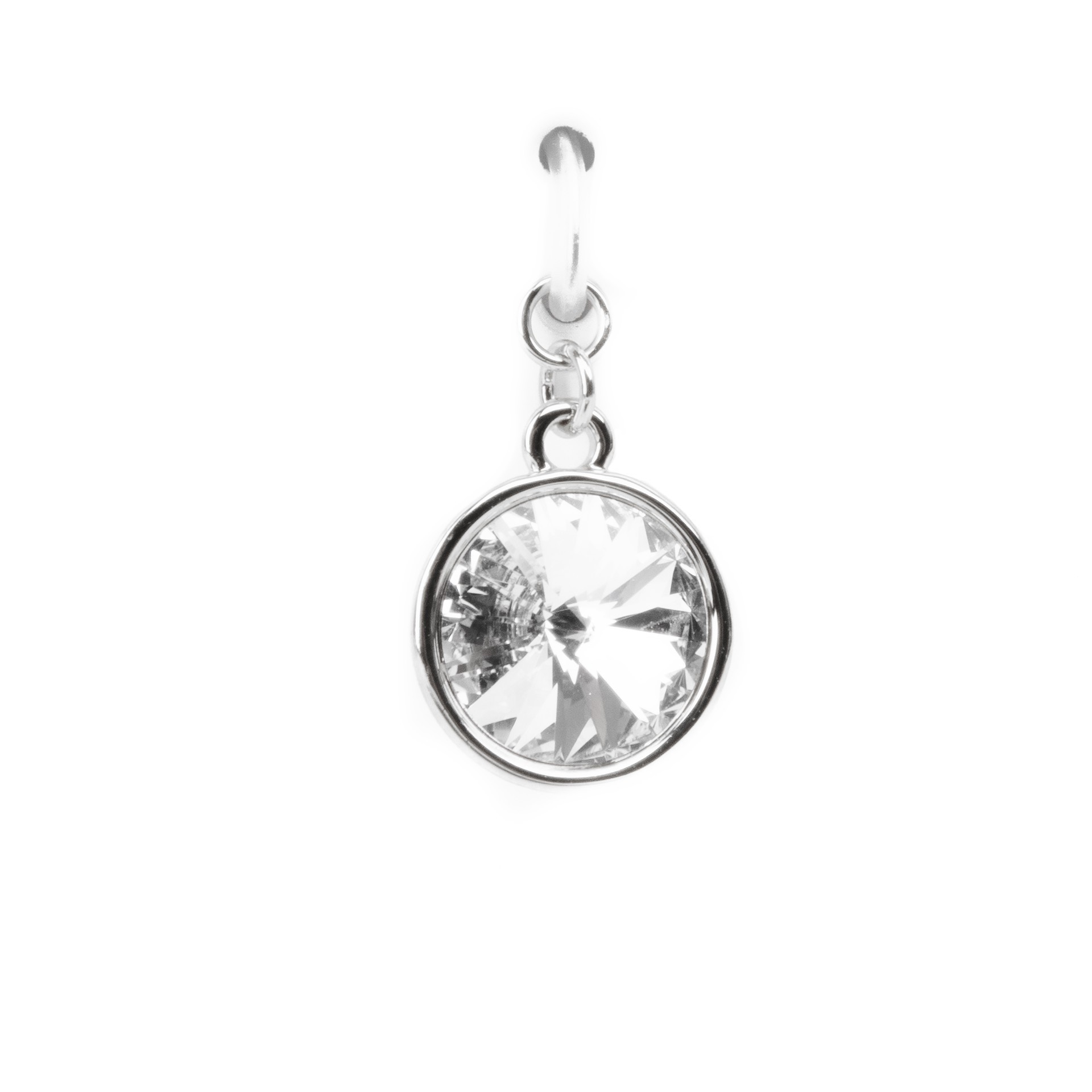 slide 5 of 5, Clear Austrian Crystal Rivoli Cut Charm In Silver Setting By Bead Landing, 4mm x 5mm