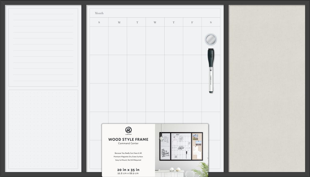 slide 1 of 1, U Brands Magnetic Dry Erase Command Center, 35x20 in., Black Wood Style Frame, 1 ct