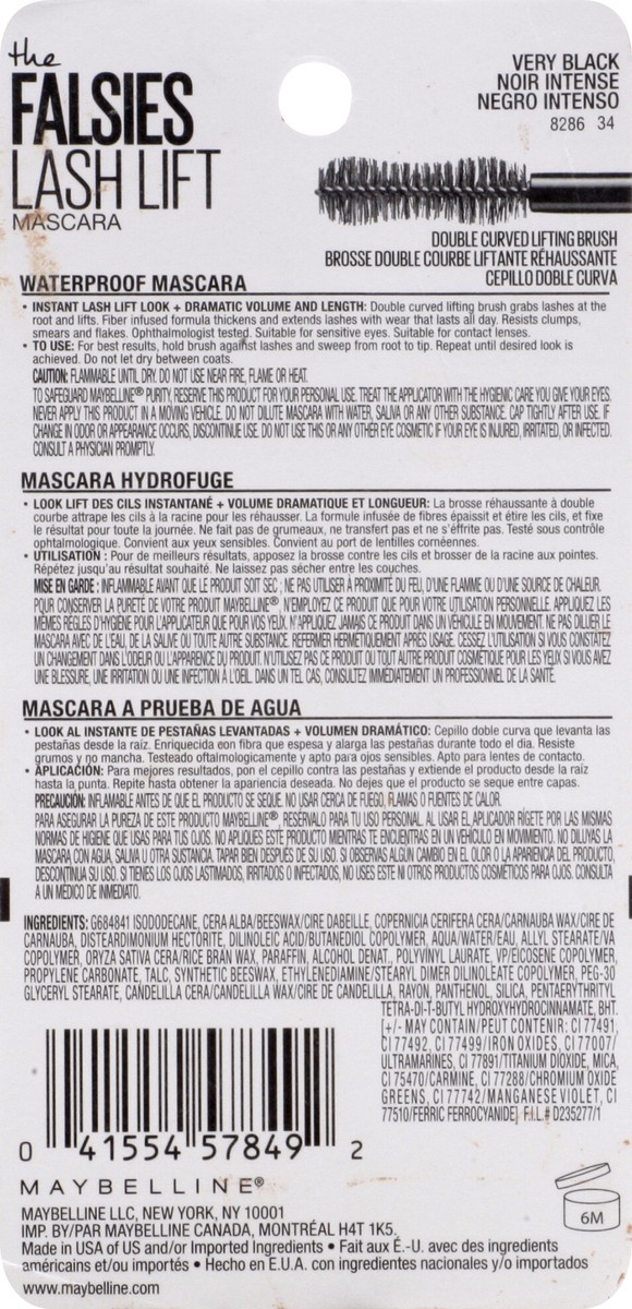 slide 5 of 9, MaybellineFalsies Lash Lift Volumizing and Lengthening Mascara - Waterproof Black - 0.29 fl oz: Dramatic Volume, Fiber-Infused Formula, 0.29 fl oz