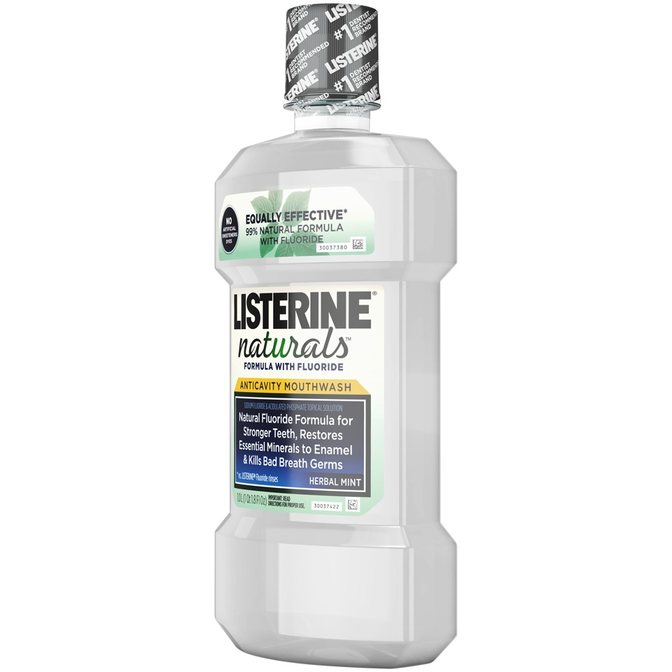 slide 3 of 6, Listerine Naturals Herbal Mint Anticavity Mouthwash, 32.8 oz