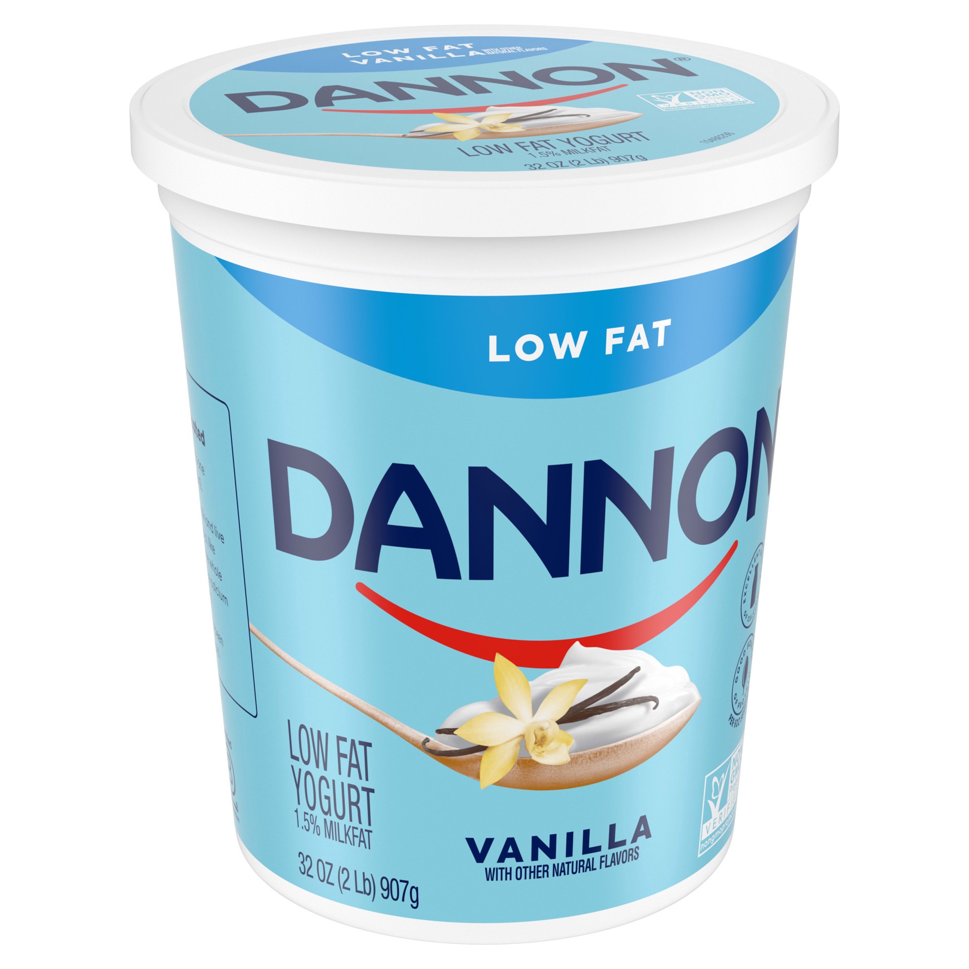 slide 2 of 5, Dannon Vanilla Low Fat Yogurt, Excellent Source of Calcium and Good Source of Protein with the Rich and Creamy Taste of Vanilla Flavored Yogurt, 32 OZ Quart, 32 oz