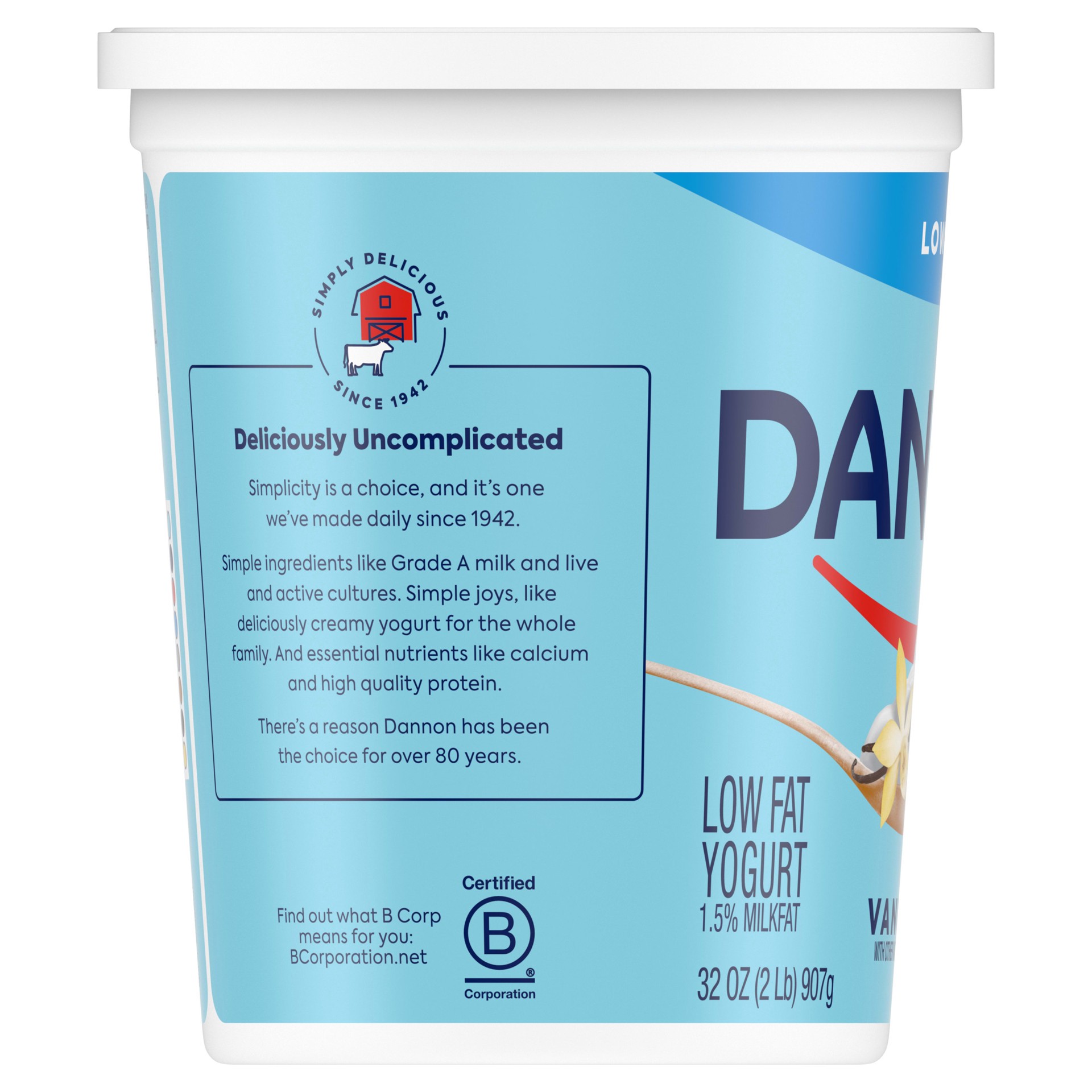 slide 4 of 5, Dannon Vanilla Low Fat Yogurt, Excellent Source of Calcium and Good Source of Protein with the Rich and Creamy Taste of Vanilla Flavored Yogurt, 32 OZ Quart, 32 oz