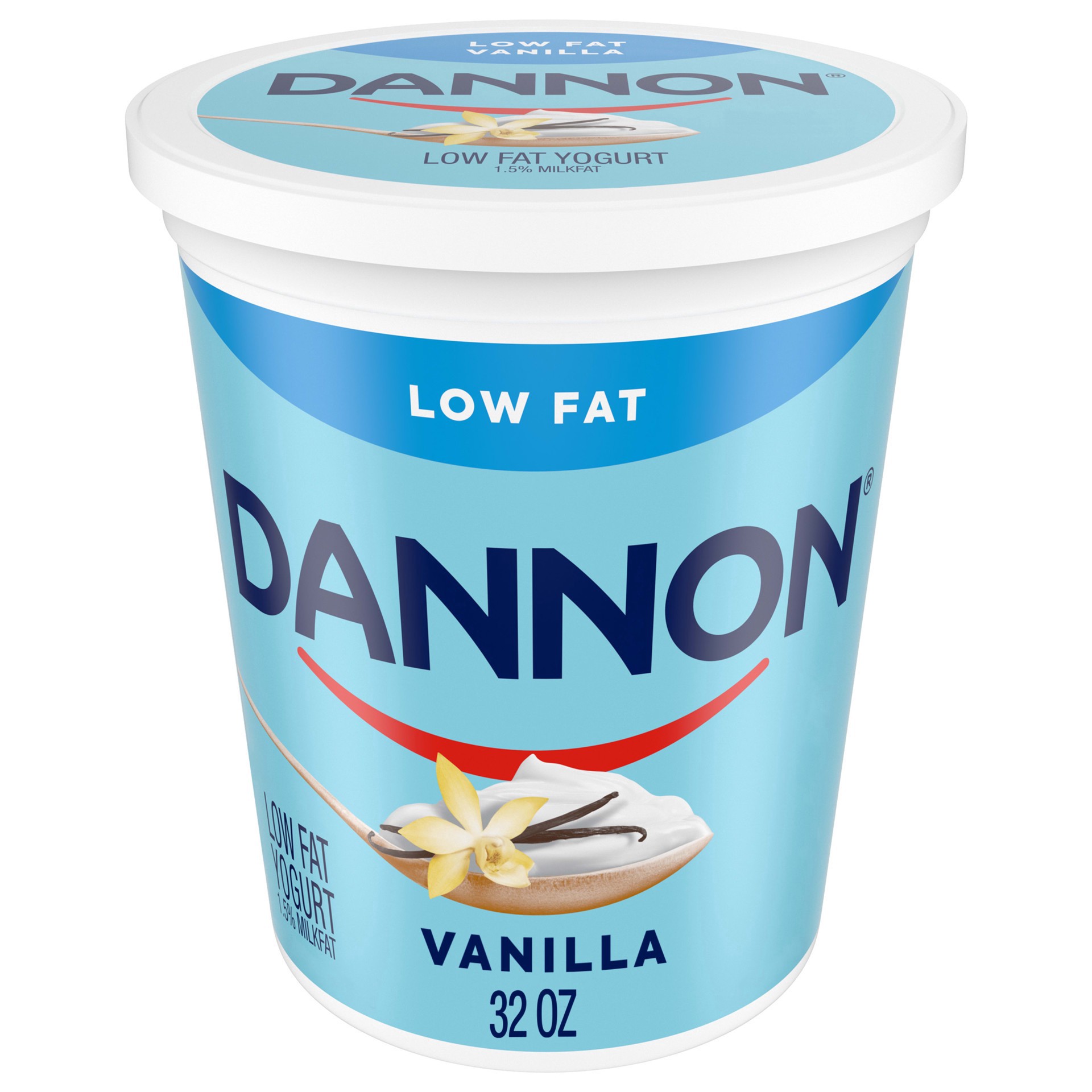 slide 1 of 5, Dannon Low Fat Regular Yogurt, Vanilla, Non-GMO Project Verified, 32 oz., 