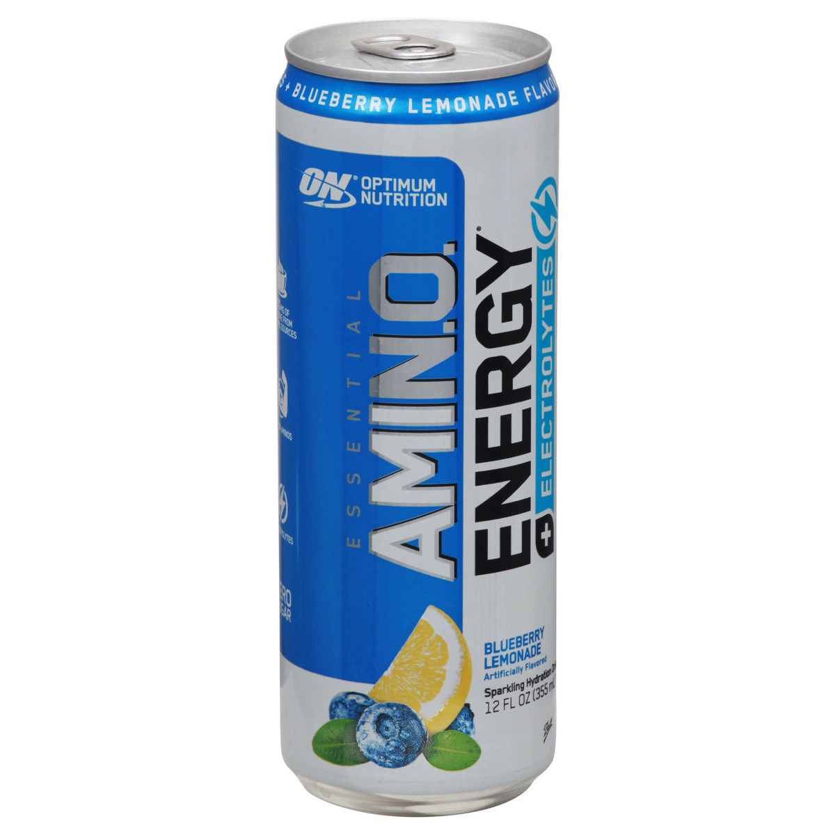 slide 9 of 9, Optimum Nutrition Essential Amin.o. Energy Energy + Hydration Blueberry Lemonade Sparkling Hydration Drink 12 fl oz, 12 oz