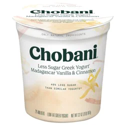 Chobani Yogurt, Greek, Less Sugar, Madagascar Vanilla & Cinnamon