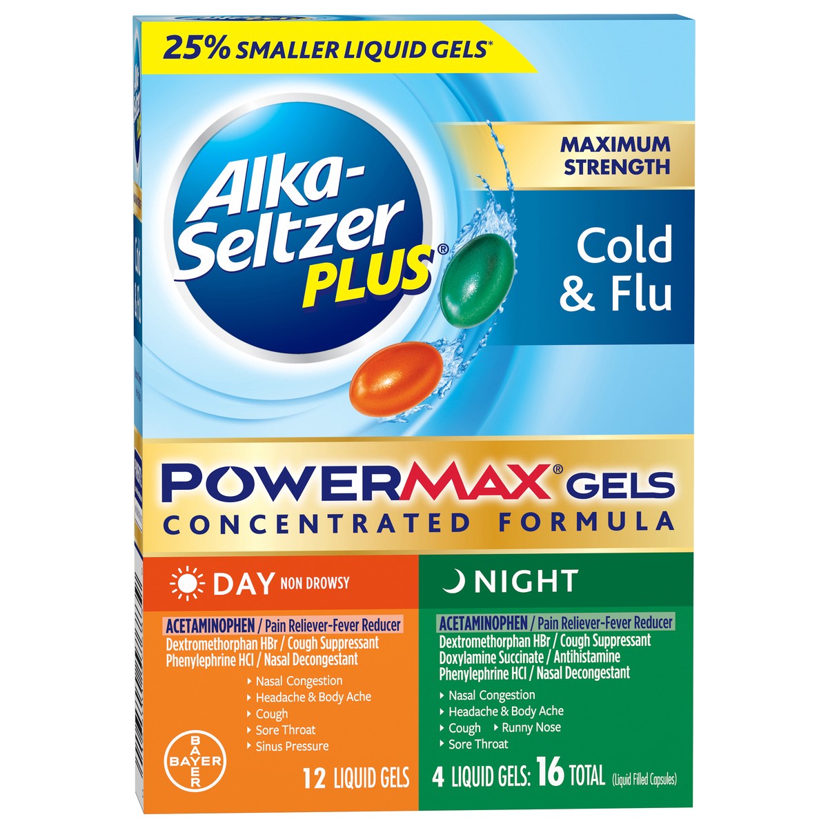 slide 6 of 7, Alka-Seltzer Liquid Gels Day/Night Maximum Strength Cold & Flu 16 ea Box, 16 ct