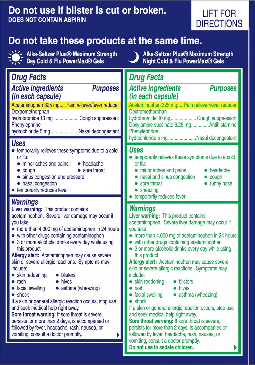 slide 7 of 7, Alka-Seltzer Liquid Gels Day/Night Maximum Strength Cold & Flu 16 ea Box, 16 ct