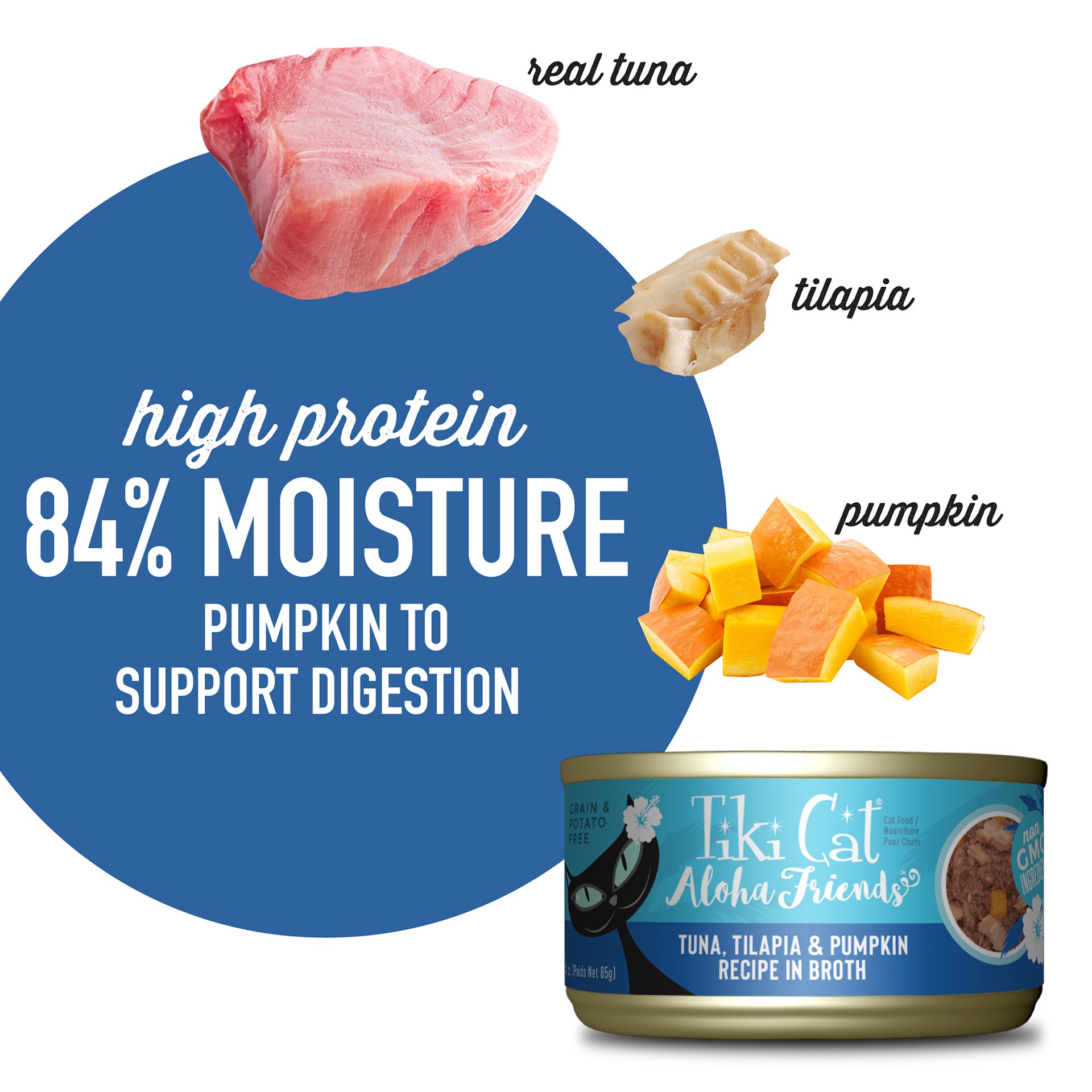 slide 3 of 8, Tiki Cat Aloha Friends Wet Cat Food, Tuna Tilapia & Pumpkin, 3 oz. Can, 3 oz