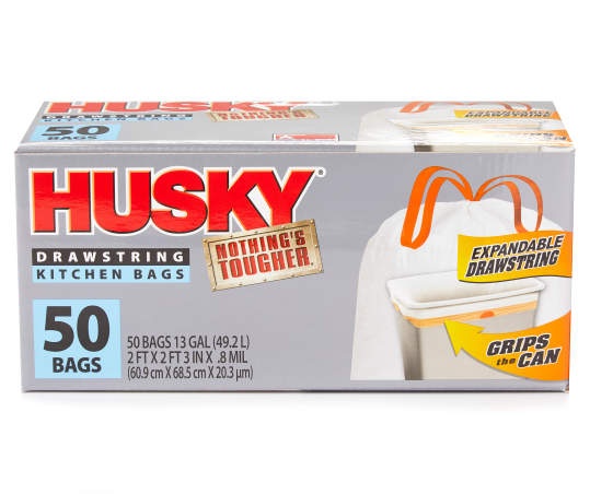 slide 1 of 1, Husky 13-Gallon Drawstring Kitchen Bags, 50-Count, 1 ct