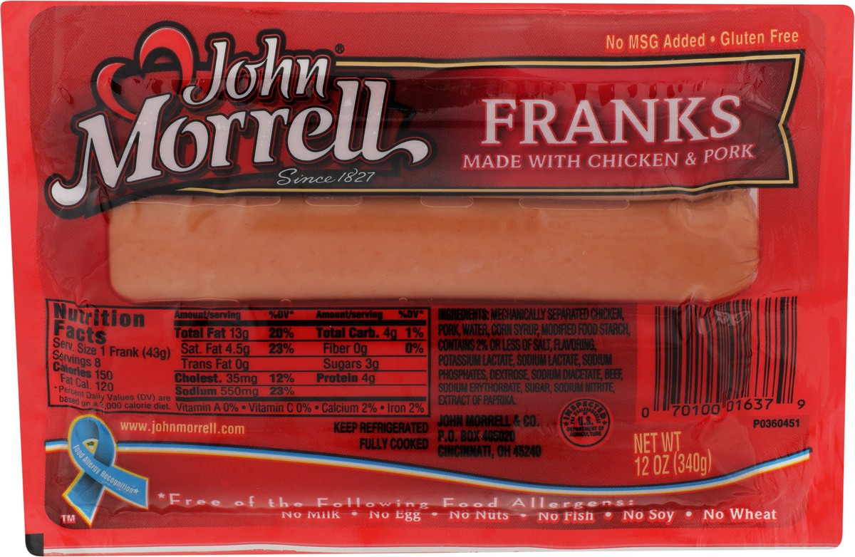 slide 2 of 2, John Morrell Skinless Franks, 12 oz