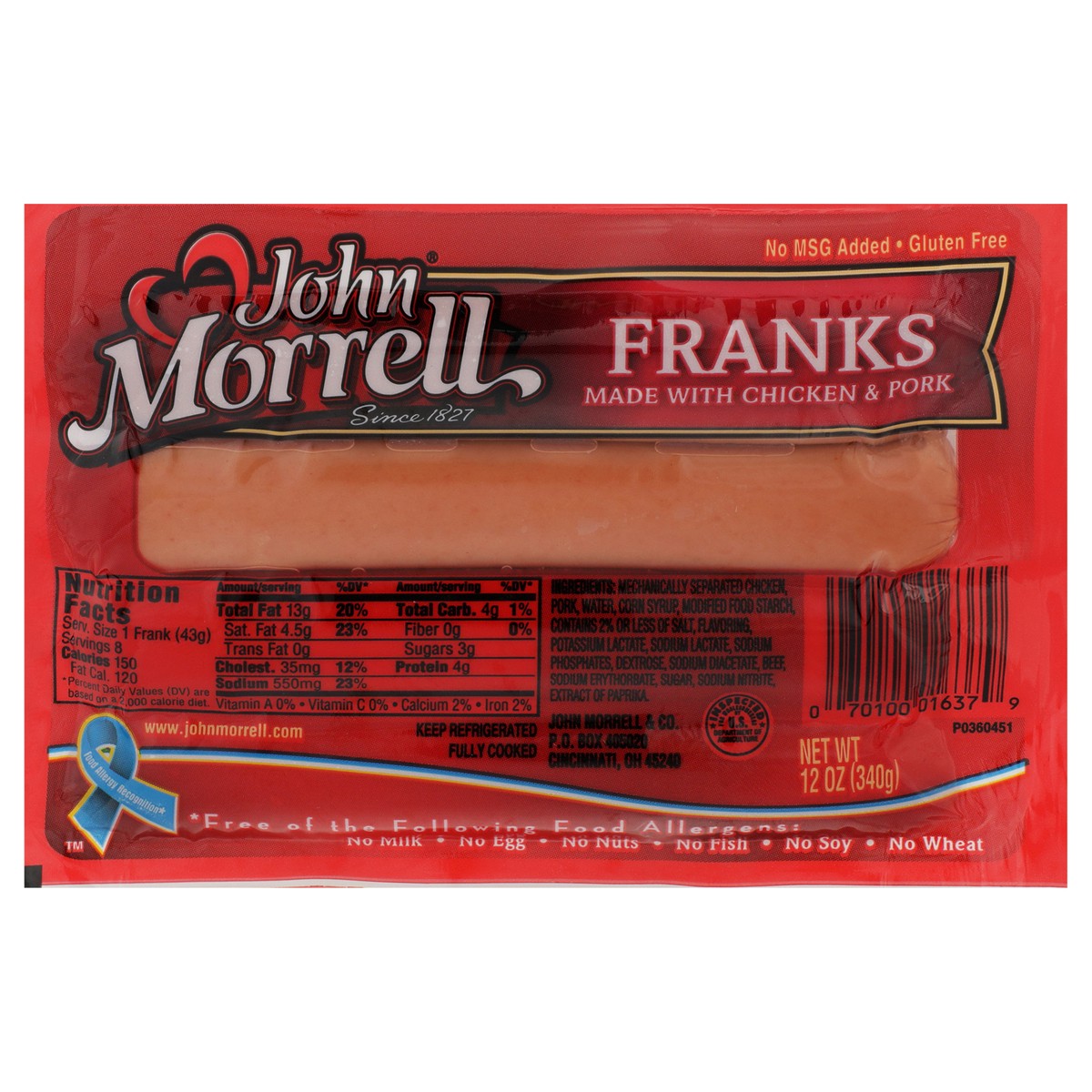 slide 1 of 2, John Morrell Skinless Franks, 12 oz