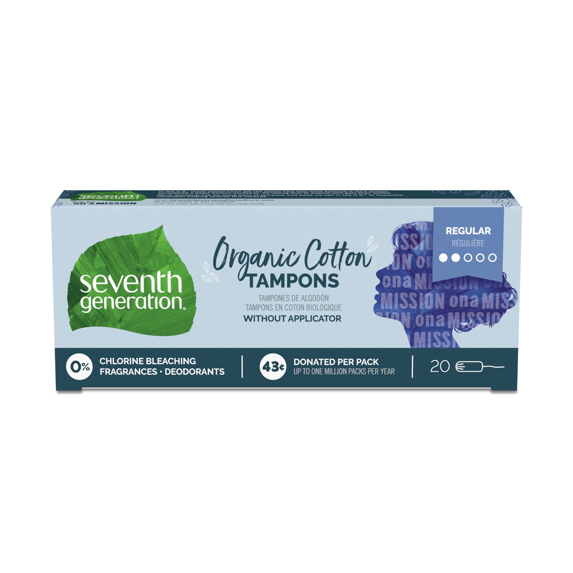 slide 1 of 6, Seventh Generation Organic Cotton Tampons Non-Applicator Regular Absorbency, 20 count, 20 ct