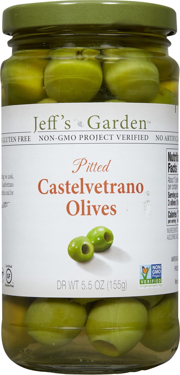 slide 6 of 7, Jeff's Garden Pitted Castelvetrano Olives, 5.5 oz Dr. Wt., 5.5 oz