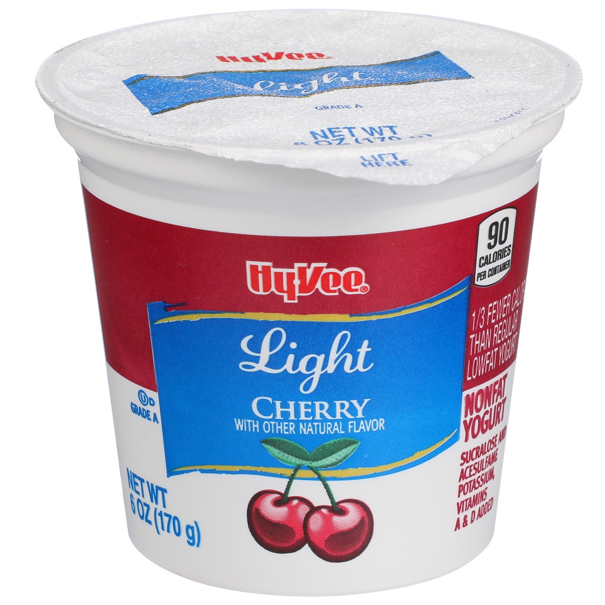 slide 1 of 8, Hy-vee Cherry Light Nonfat Yogurt, 6 oz