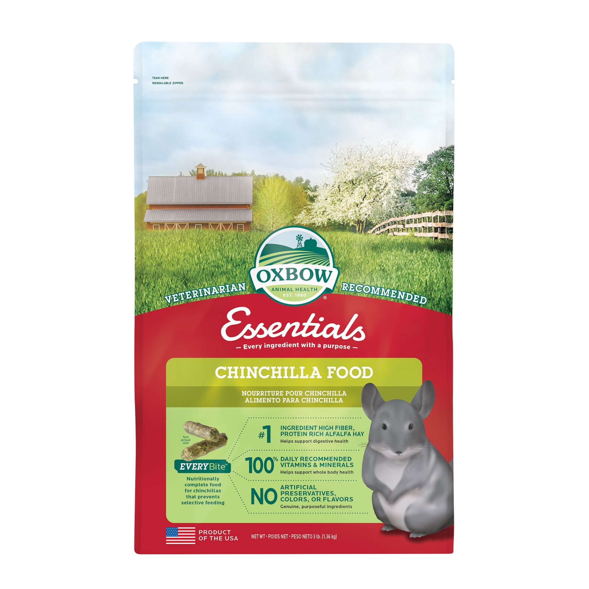 slide 1 of 1, Oxbow Essentials Chinchilla Food, 3 lb