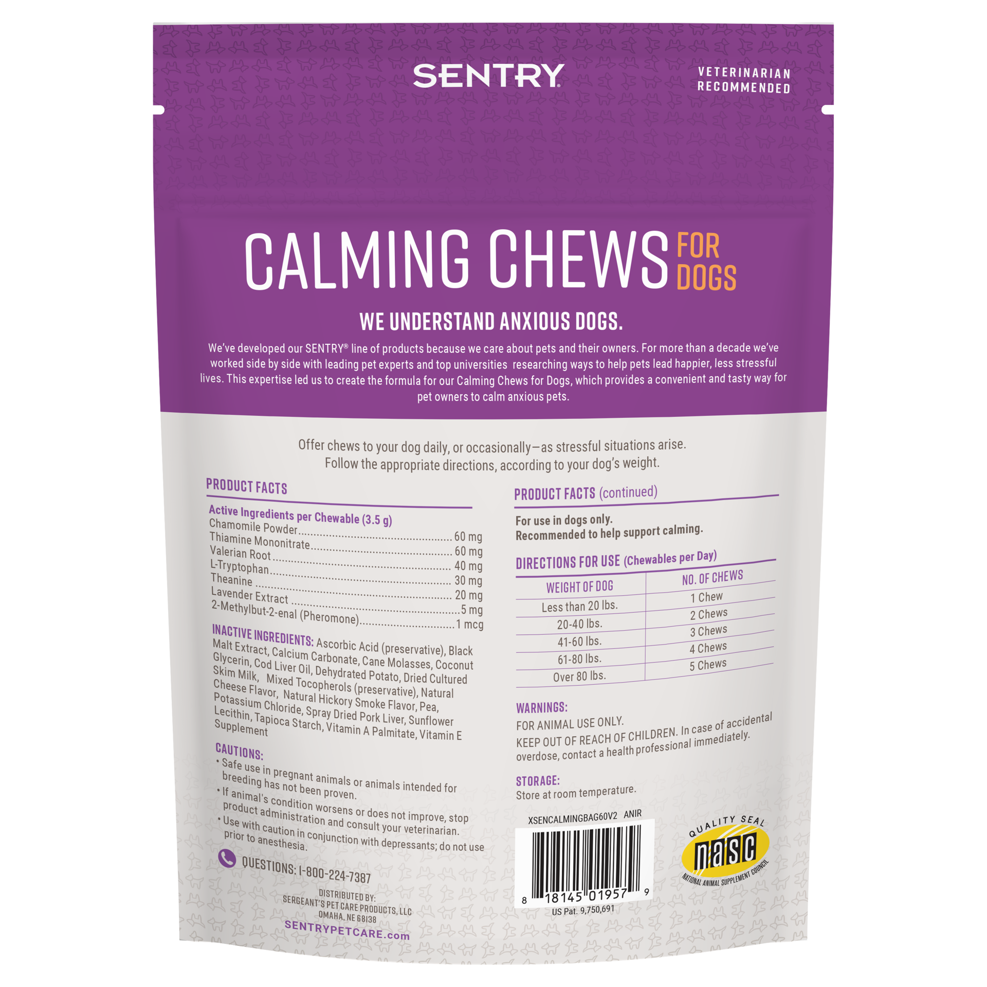 slide 2 of 2, SENTRY Calming Chews for Dogs, 60 Count, 60 ct