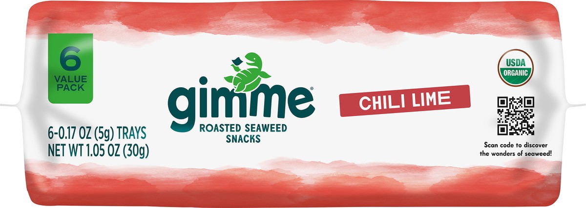 slide 5 of 7, gimMe Organic Roasted Chili Lime Seaweed Snacks Value Pack 6 - 0.17 oz Trays, 6 ct