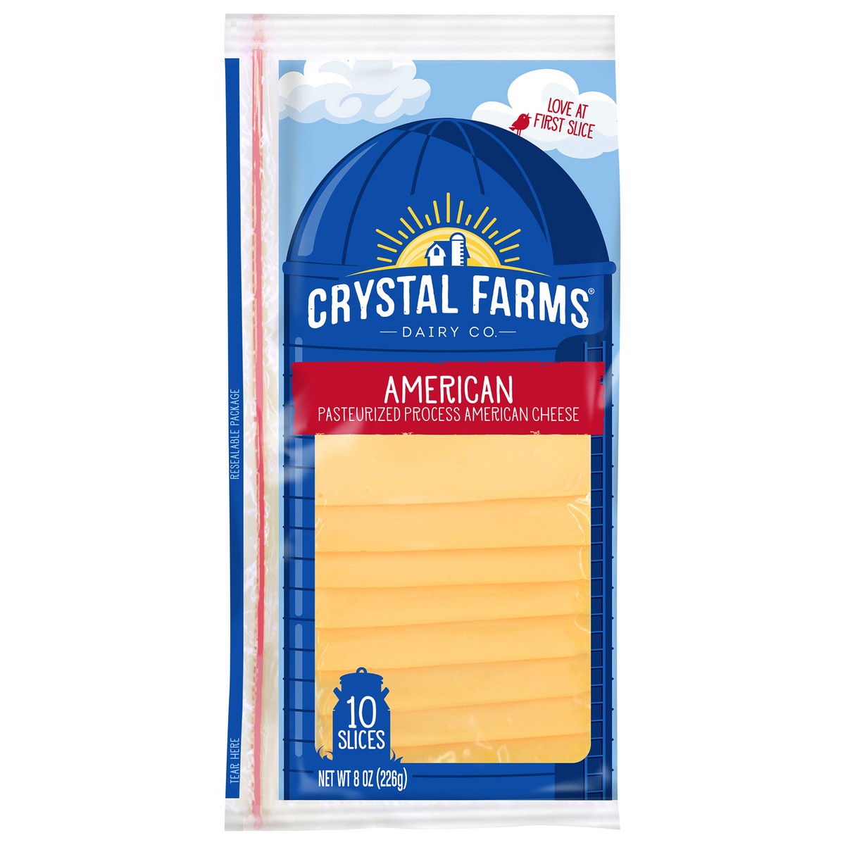 slide 1 of 4, Crystal Farms Pasteurized Process American Sliced Cheese, 8 oz, 10 count, 10 ct