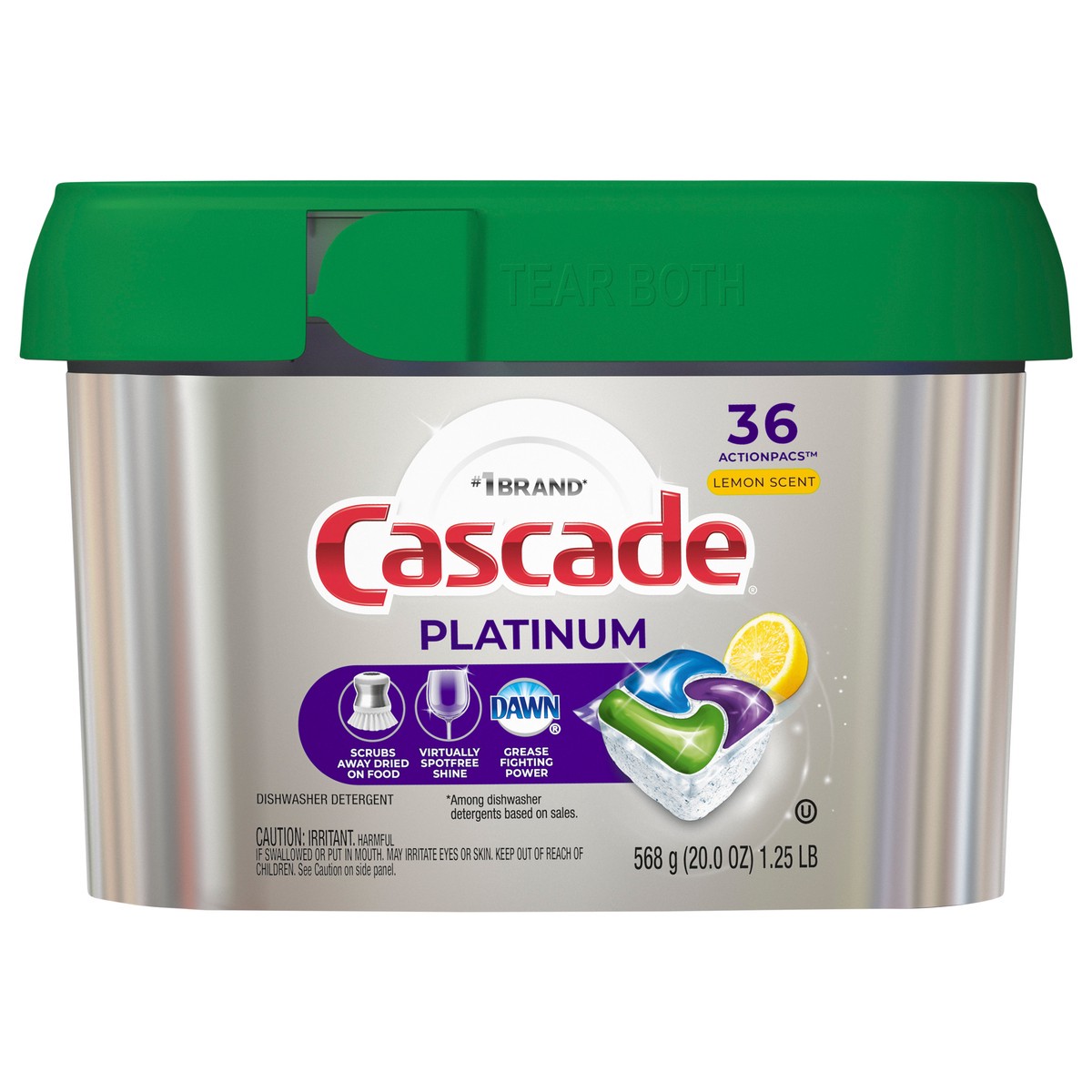 slide 1 of 11, Cascade Platinum ActionPacs Dishwasher Detergent Pods, Lemon, 36 Count, 36 ct