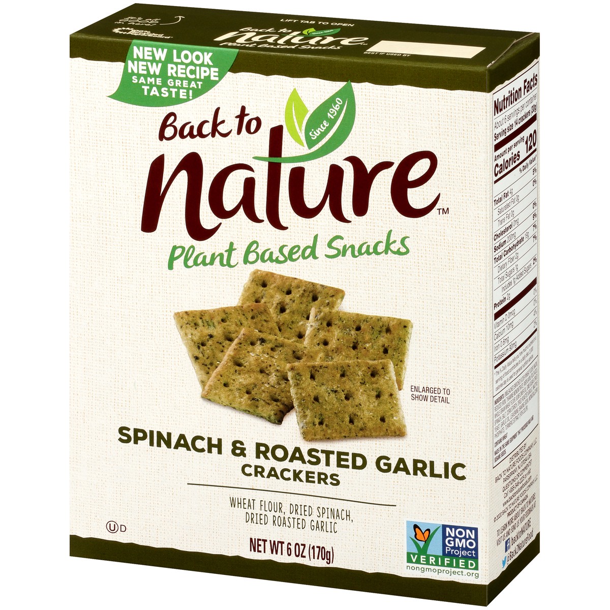 slide 9 of 9, Back to Nature Spinach Roasted Garlic Crackers, 6.5 oz