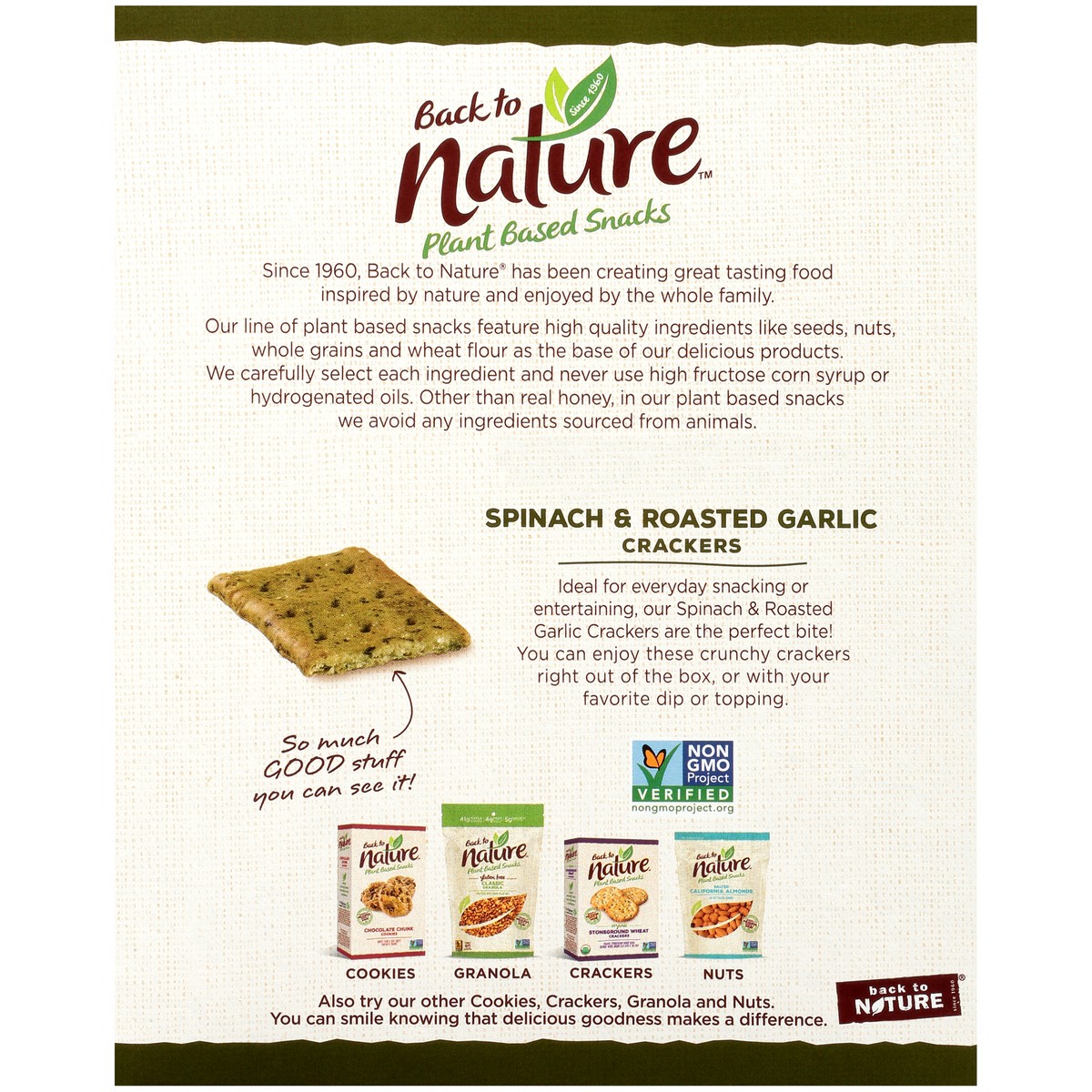 slide 4 of 9, Back to Nature Spinach Roasted Garlic Crackers, 6.5 oz