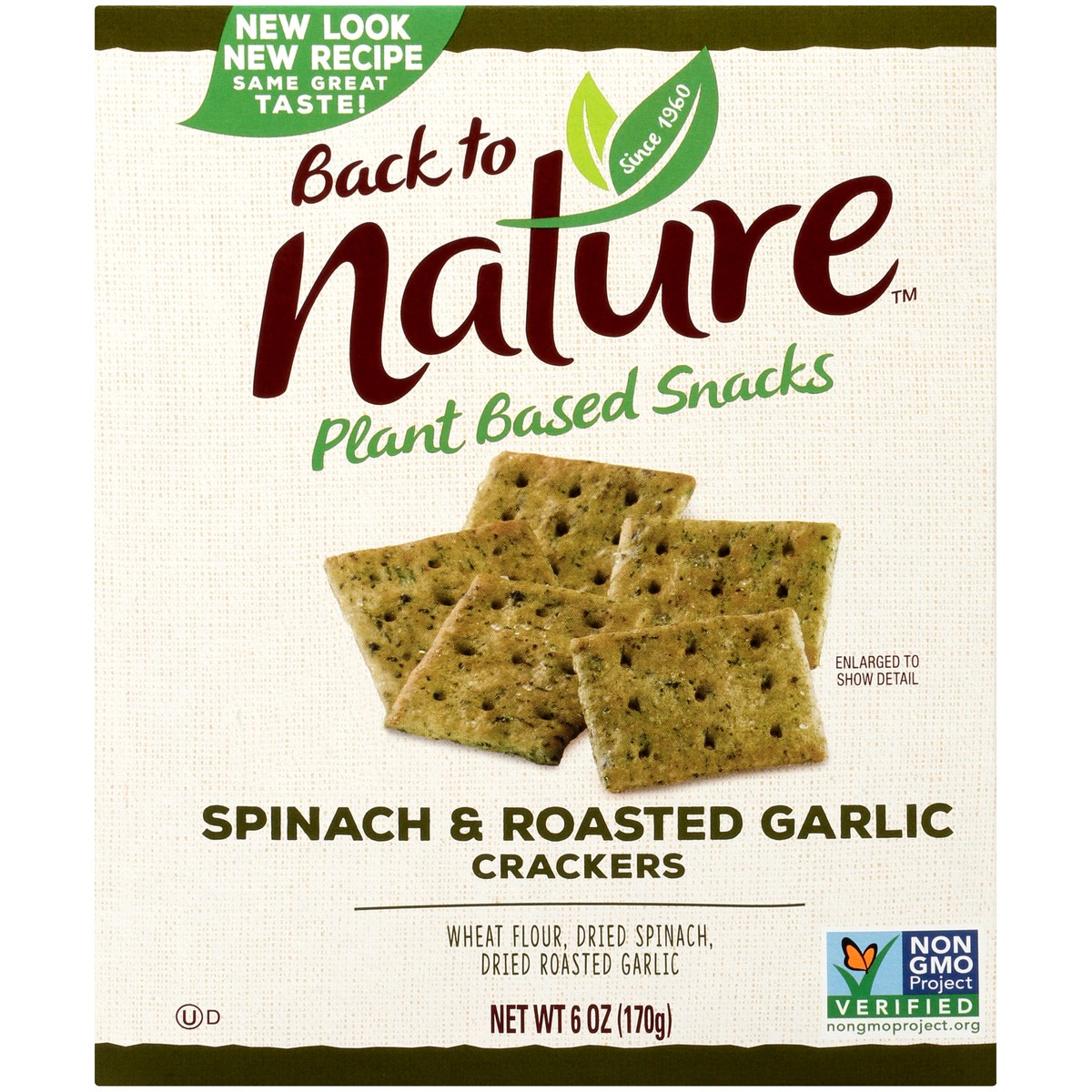 slide 3 of 9, Back to Nature Spinach Roasted Garlic Crackers, 6.5 oz