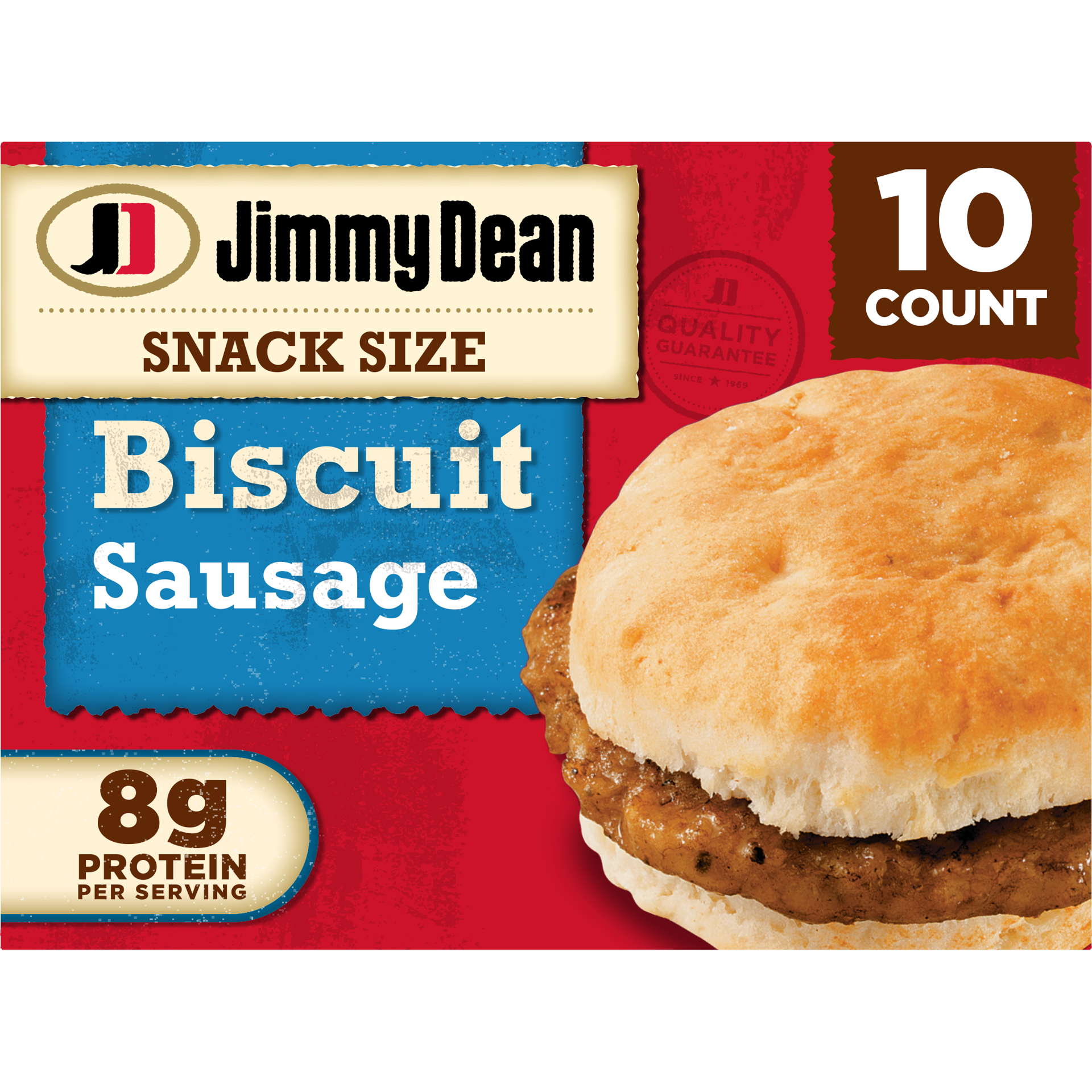 slide 1 of 14, Jimmy Dean Snack Size Biscuit Breakfast Sandwiches with Sausage, Frozen, 10 Count, 481.94 g