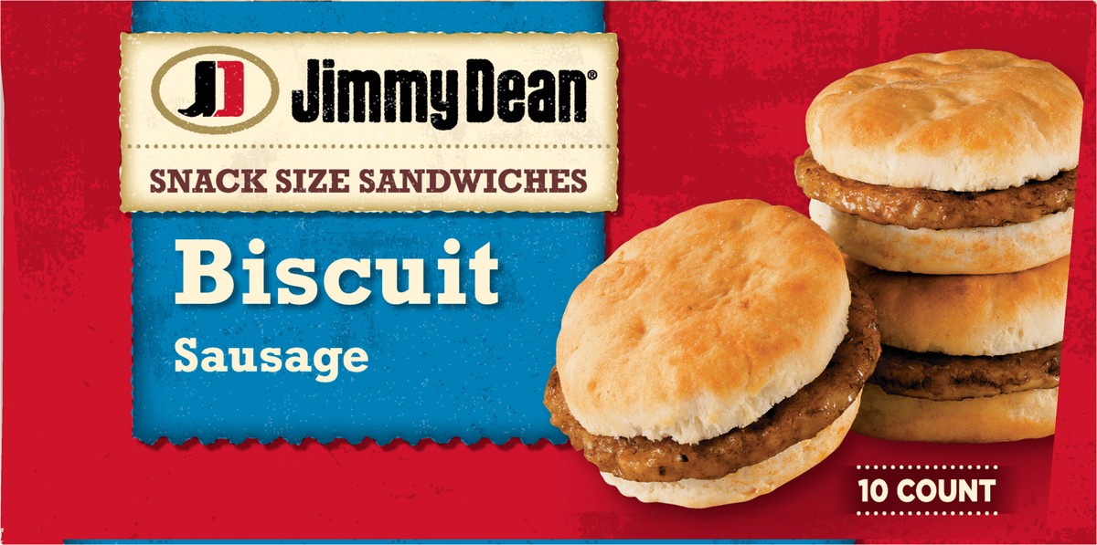 slide 4 of 14, Jimmy Dean Snack Size Biscuit Breakfast Sandwiches with Sausage, Frozen, 10 Count, 481.94 g