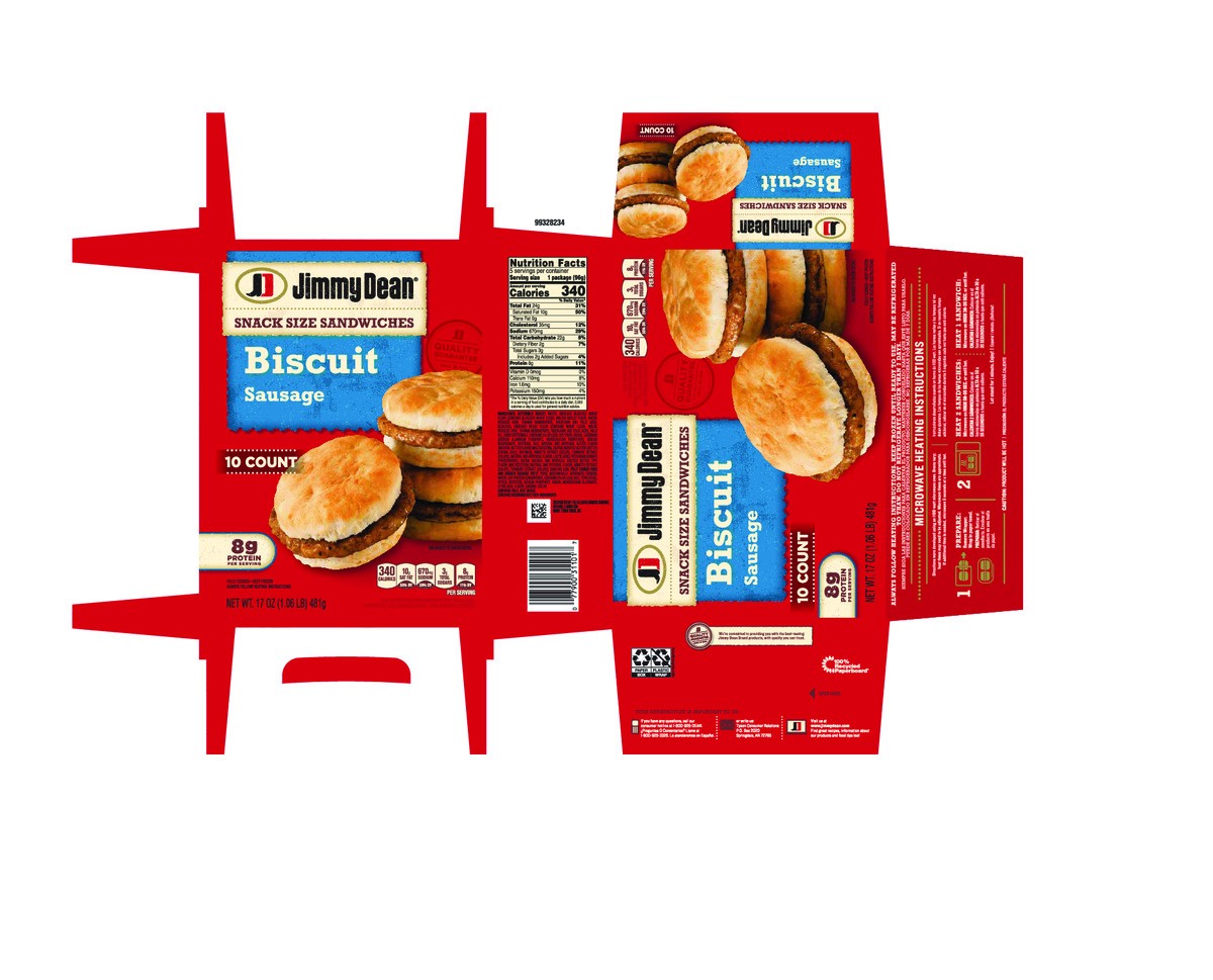 slide 5 of 14, Jimmy Dean Snack Size Biscuit Breakfast Sandwiches with Sausage, Frozen, 10 Count, 481.94 g