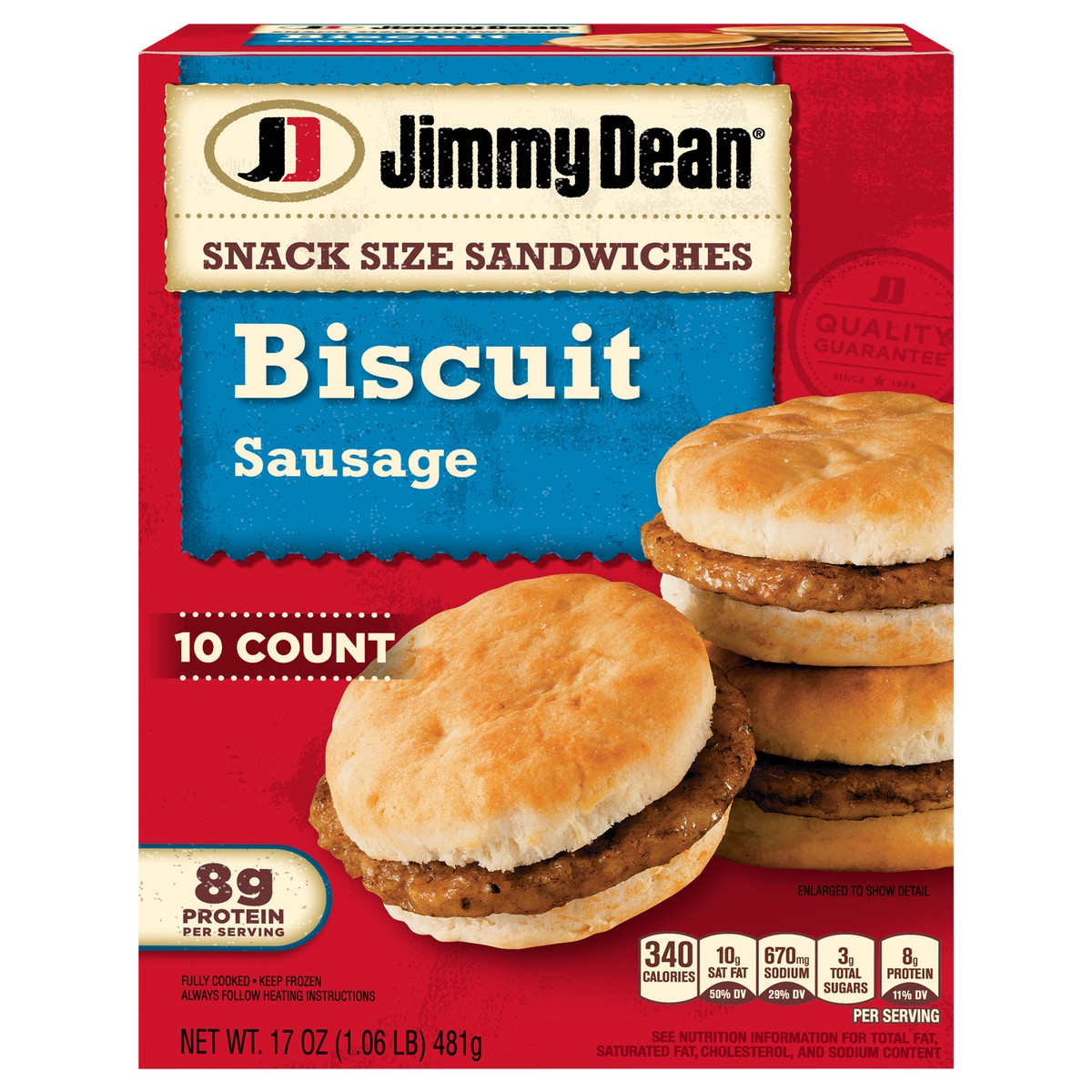 slide 12 of 14, Jimmy Dean Snack Size Biscuit Breakfast Sandwiches with Sausage, Frozen, 10 Count, 481.94 g