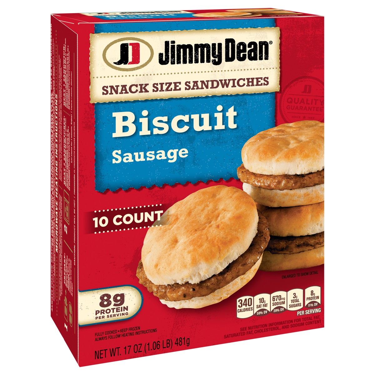 slide 13 of 14, Jimmy Dean Snack Size Biscuit Breakfast Sandwiches with Sausage, Frozen, 10 Count, 481.94 g