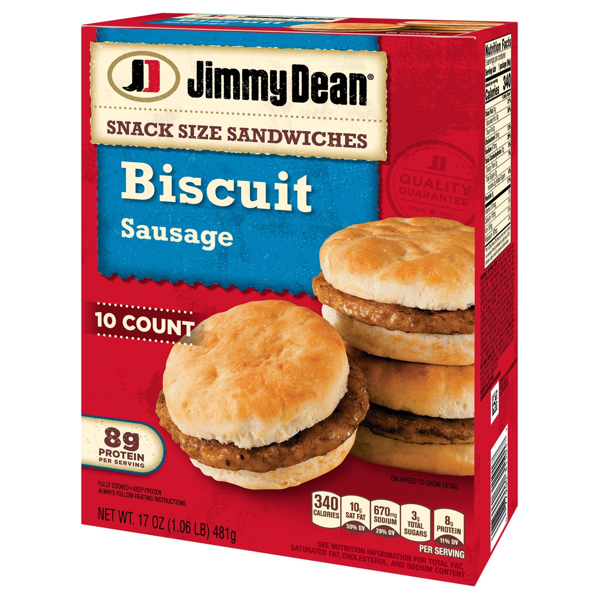 slide 8 of 14, Jimmy Dean Snack Size Biscuit Breakfast Sandwiches with Sausage, Frozen, 10 Count, 481.94 g