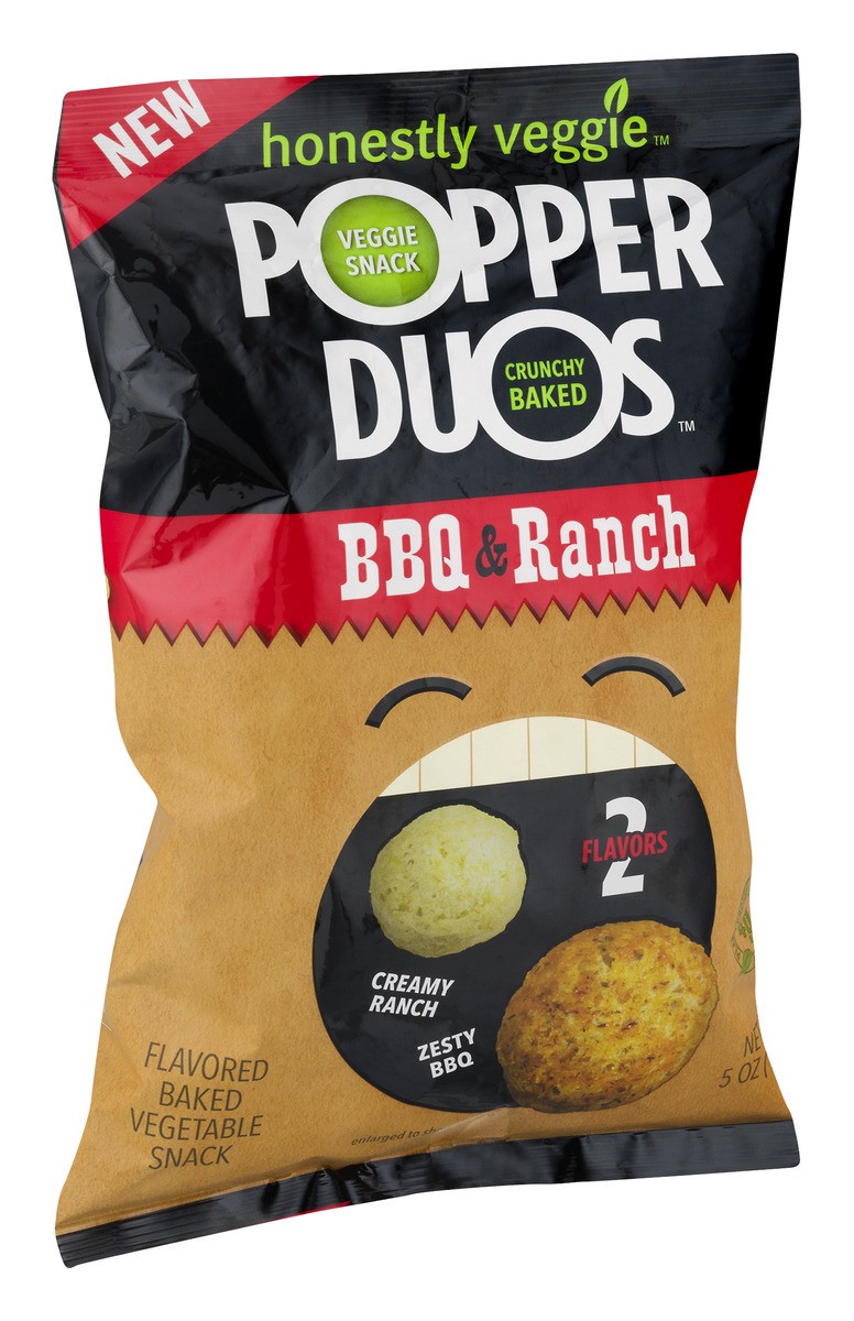 slide 2 of 11, Honestly Veggie Popper Duos BBQ & Ranch Flavored Baked Vegetable Snack, 5 oz