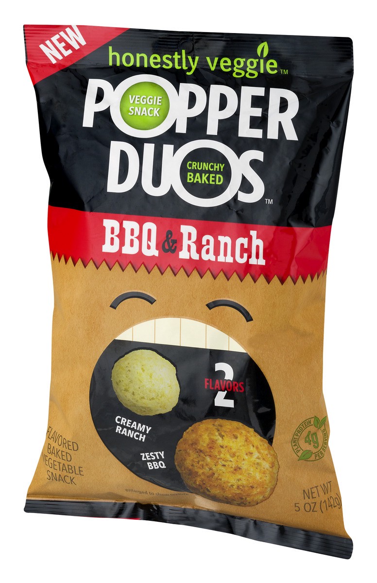 slide 4 of 11, Honestly Veggie Popper Duos BBQ & Ranch Flavored Baked Vegetable Snack, 5 oz