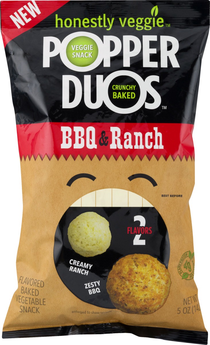 slide 10 of 11, Honestly Veggie Popper Duos BBQ & Ranch Flavored Baked Vegetable Snack, 5 oz