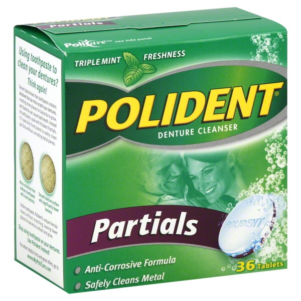 slide 1 of 1, Polident Antibacterial Denture Cleanser Partials Tablets Triple Mint Freshness, 36 ct