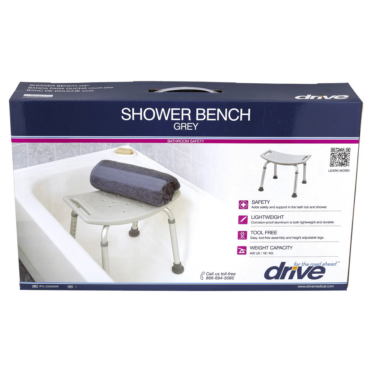 slide 1 of 13, Drive Medical Bathroom Safety Shower Tub Bench Chair, Gray, 12 in