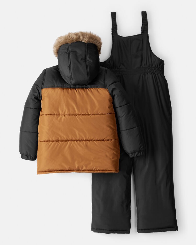 slide 5 of 5, Carters Boys 2-Piece Color Block Hooded Snowsuit Jacket & Bib Set - Brown/Black Black 14, 1 ct