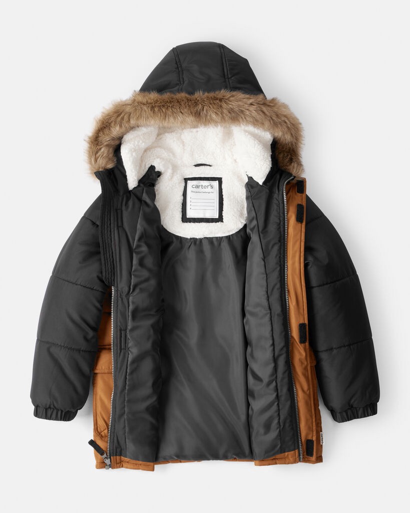 slide 3 of 5, Carters Boys 2-Piece Color Block Hooded Snowsuit Jacket & Bib Set - Brown/Black Black 14, 1 ct
