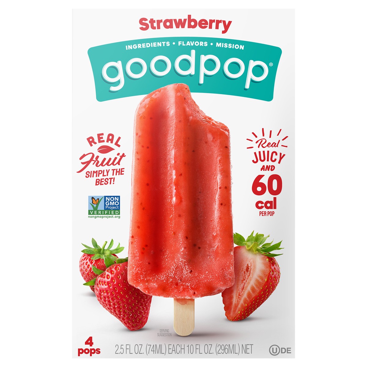 slide 1 of 7, GoodPop Strawberry Frozen Fruit Bars, 4 Ct, 11 fl oz