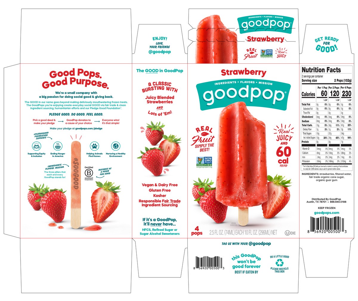 slide 3 of 7, GoodPop Strawberry Frozen Fruit Bars, 4 Ct, 11 fl oz