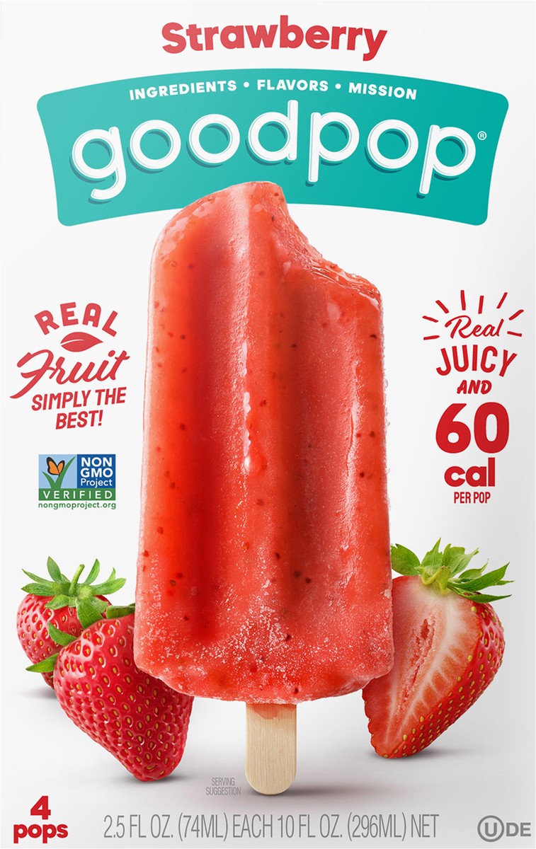 slide 7 of 7, GoodPop Strawberry Frozen Fruit Bars, 4 Ct, 11 fl oz