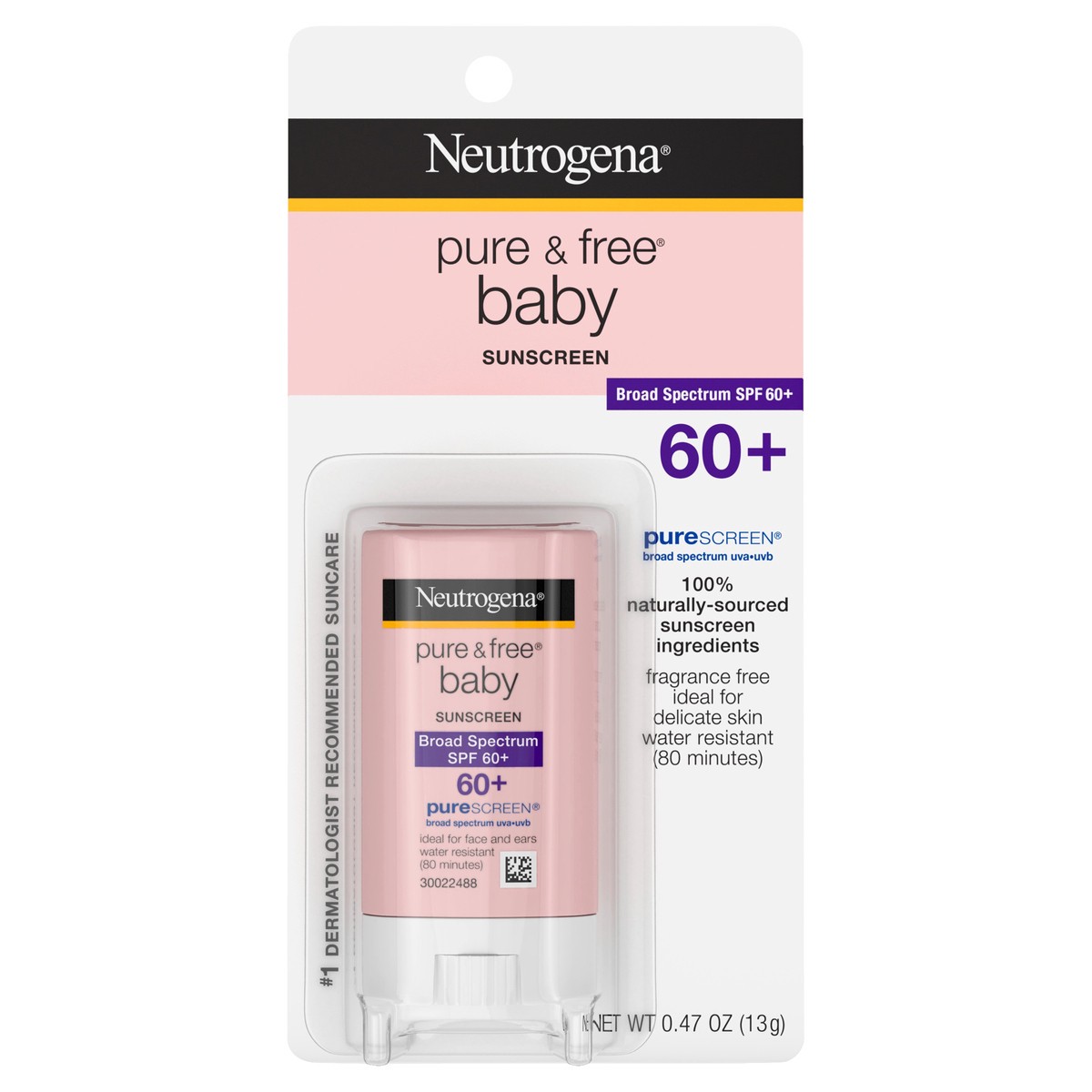 slide 4 of 6, Neutrogena Pure & Free Baby Sunscreen Stick Broad Spectrum SPF 60, 0.47 Oz, 0.47 oz