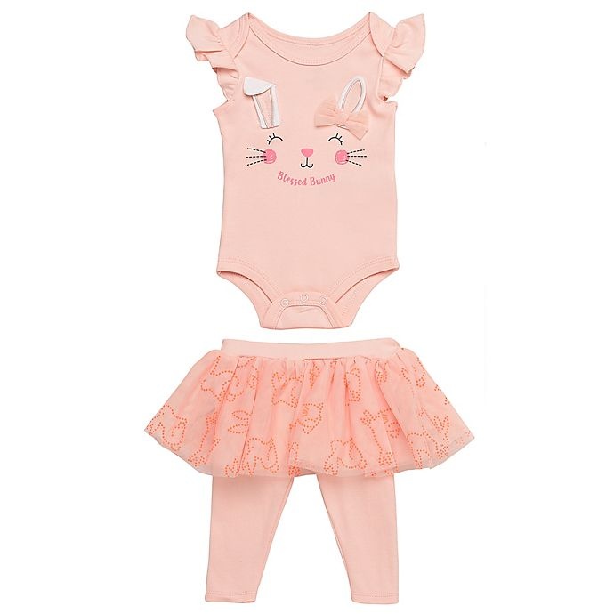 slide 1 of 1, Baby Starters Newborn Blessed Bunny Bodysuit and Skirted Legging Set - Coral, 2 ct